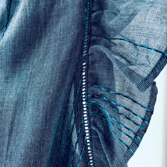 Lucky Brand denim blue ruffle sleeve top - Picture 6 of 8